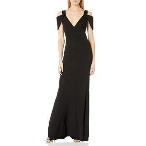 ABS Allen Schwartz Black Cold Shoulder Deep V Neck Mermaid Maxi Dress size XS